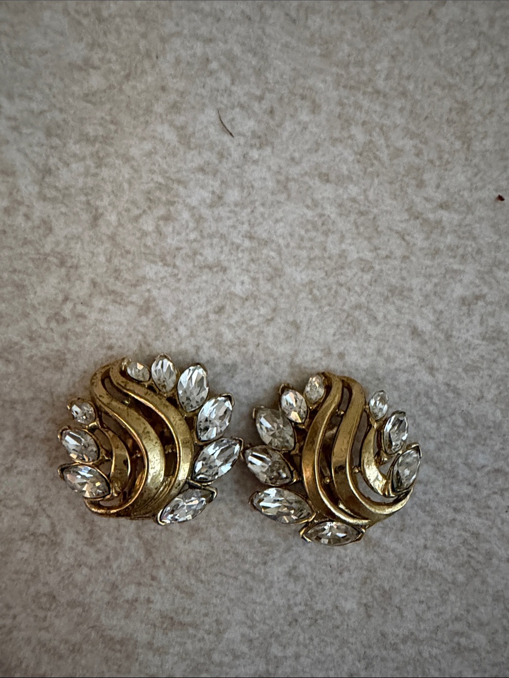 Trifari Gold-Tone Crystal Leaf Clip-On Earrings